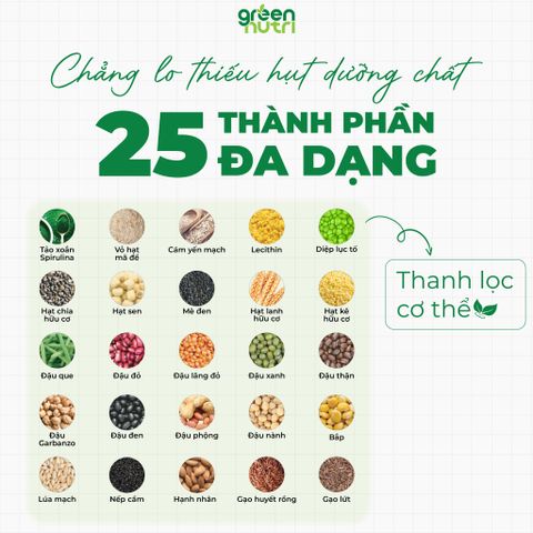Combo 1 Thùng Ngũ Cốc Dinh Dưỡng 25 Green Nutri 625gr - Sữa Hạt Thiên Nhiên Vegan, Trẻ Hóa Làn Da, Thanh Lọc Cơ Thể